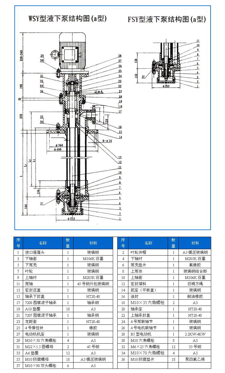 FSY型、WSY型立式玻璃鋼液下泵安裝尺寸圖